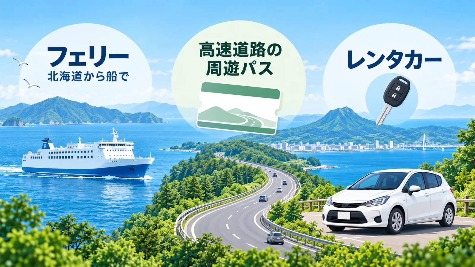 青森のフェリー・高速道路・レンタカーの割引。北海道から船で、高速道路の周遊パス、レンタカー