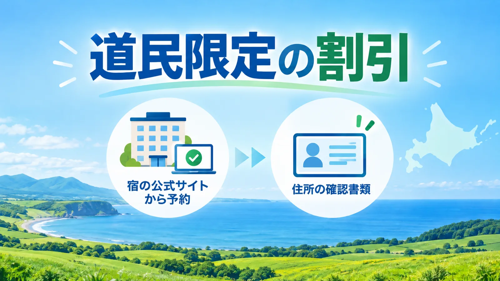 北海道の道民限定の割引。宿の公式サイトから予約、住所の確認書類