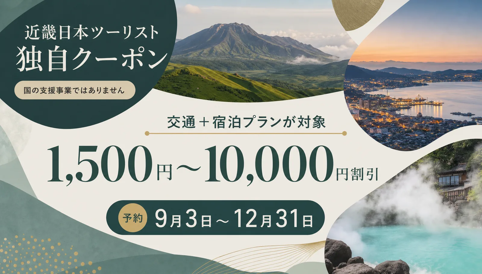 近畿日本ツーリストの九州向け独自クーポンは交通+宿泊プランが対象。国の支援事業ではない