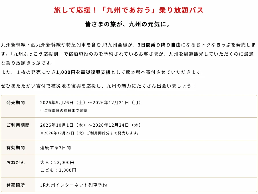 JR九州「九州であおう」乗り放題パスの案内