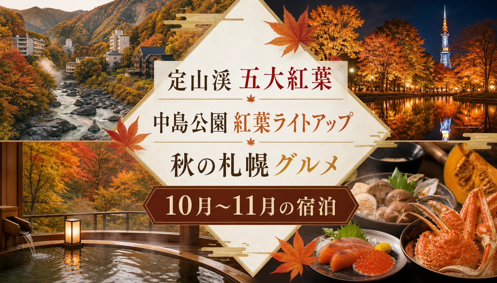 定山渓の五大紅葉、中島公園の紅葉ライトアップ、秋の札幌グルメ。10月から11月の宿泊